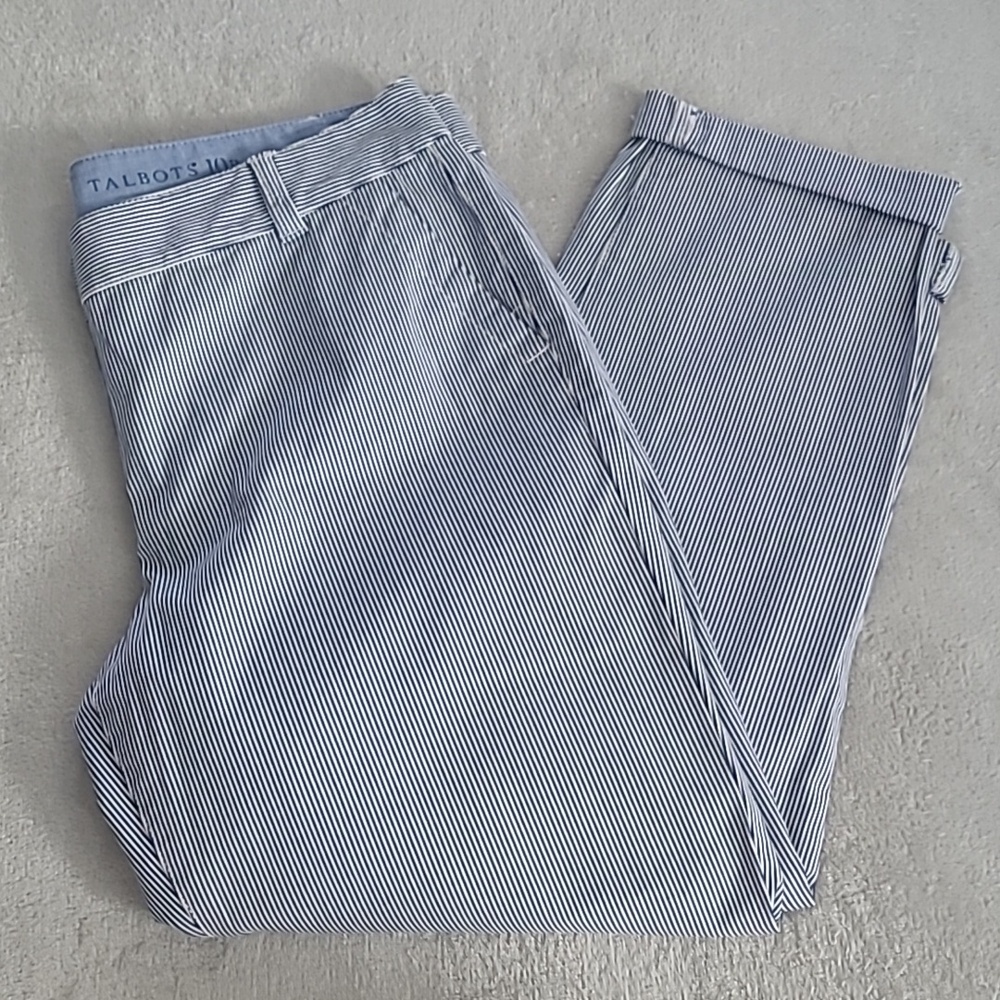 Talbots Weekend Chino Pants 10P Blue Stripe Ankle Stretch Preppy Crop Classic